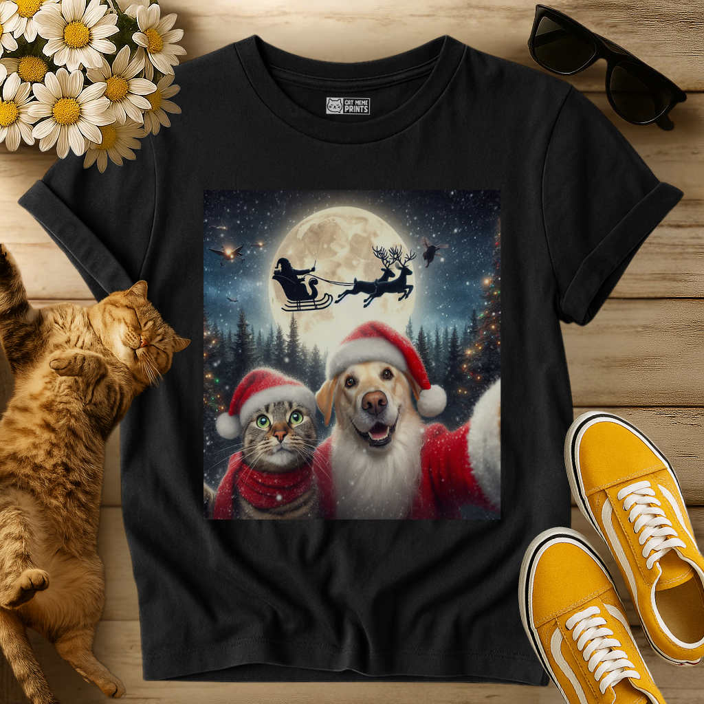 Cat & Dog Selfie with Santa Claus T-Shirt