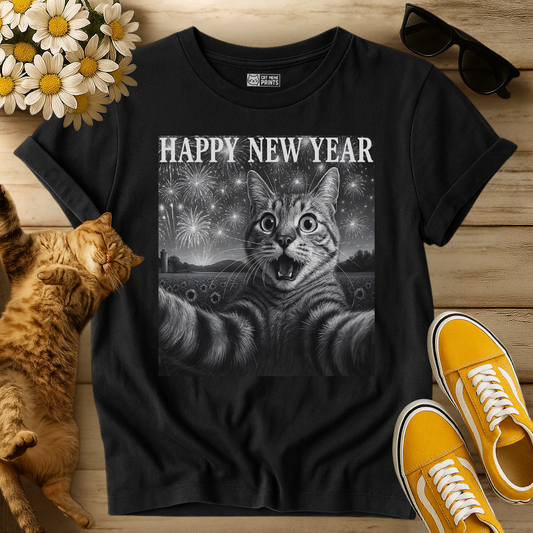 Cat Selfie Happy New Year T-Shirt