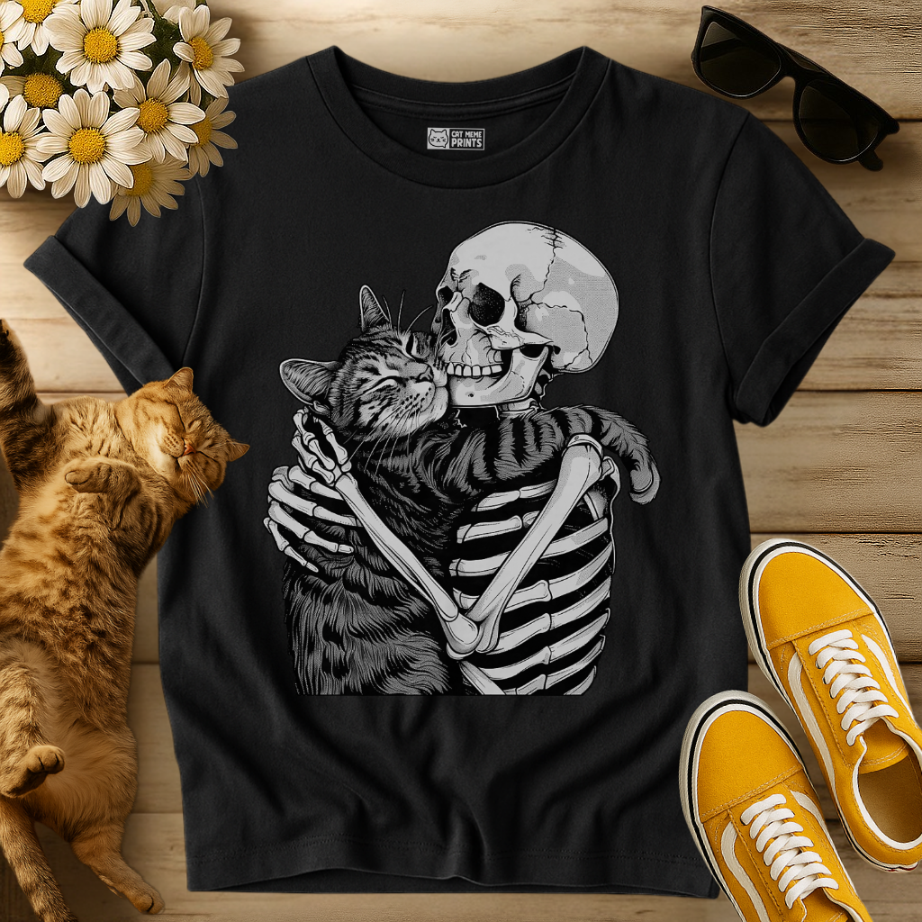 Skeleton Hugging Cat T-Shirt
