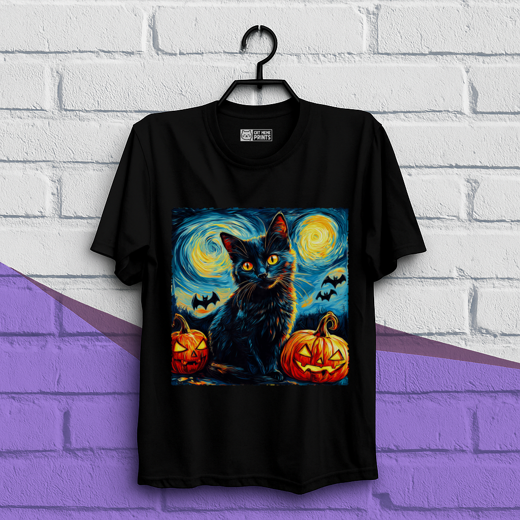 Black Cat Pumpkins Halloween T-Shirt