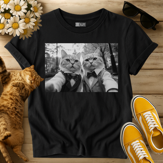 Elegant Cat Duo Taking a Selfie T-Shirt