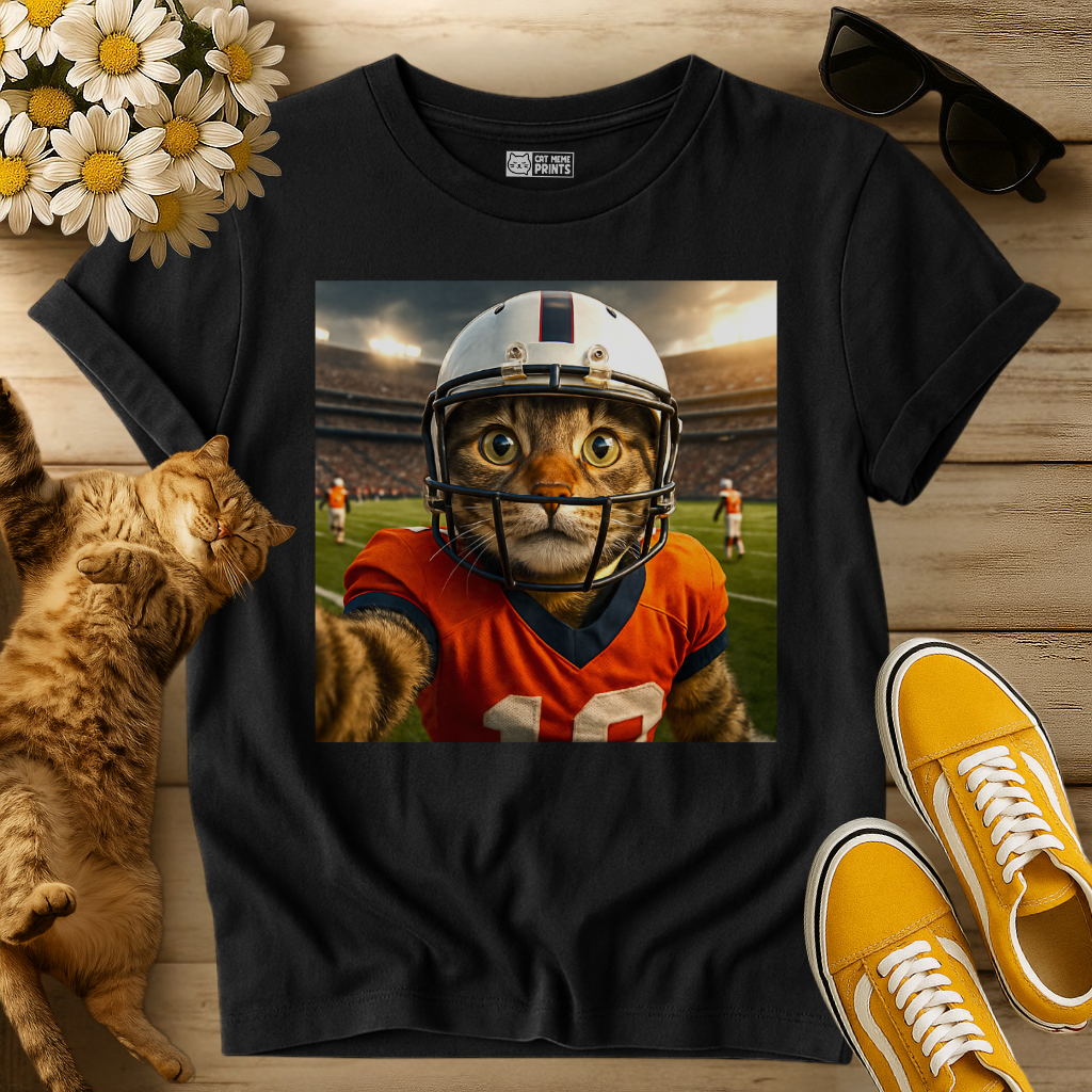 Cat Football Player Selfie T-Shirt