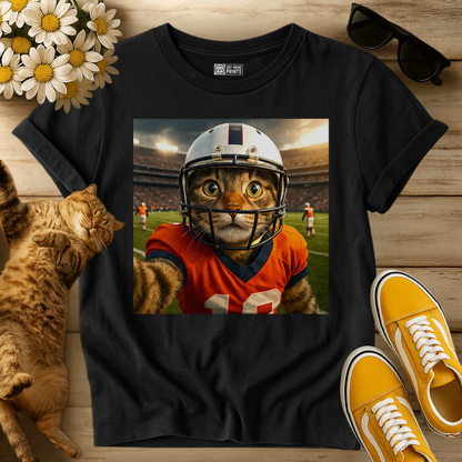 Cat Football Player Selfie T-Shirt