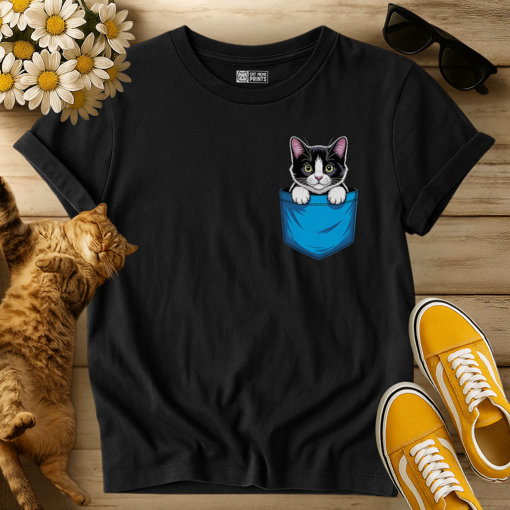 Cute Pocket Tuxedo Cat T-Shirt