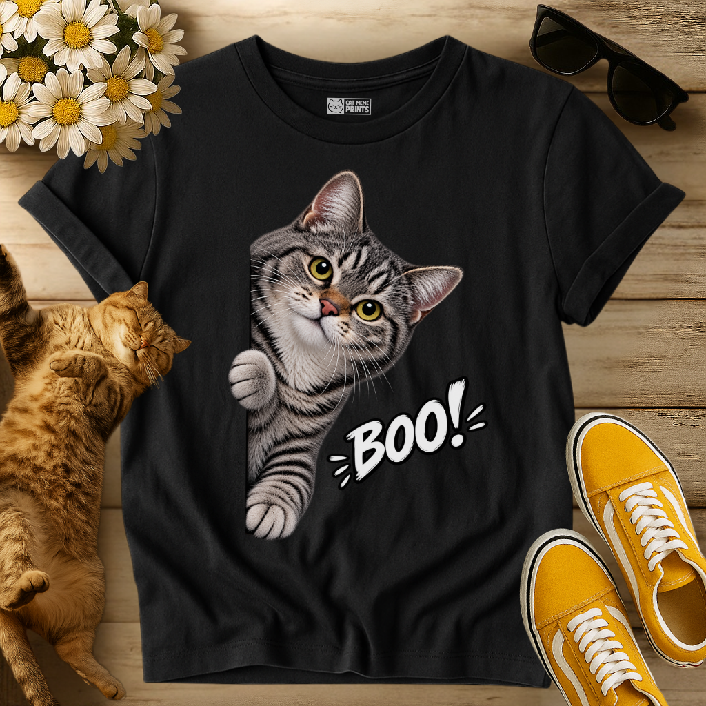 Gray Tabby Cat Boo T-Shirt
