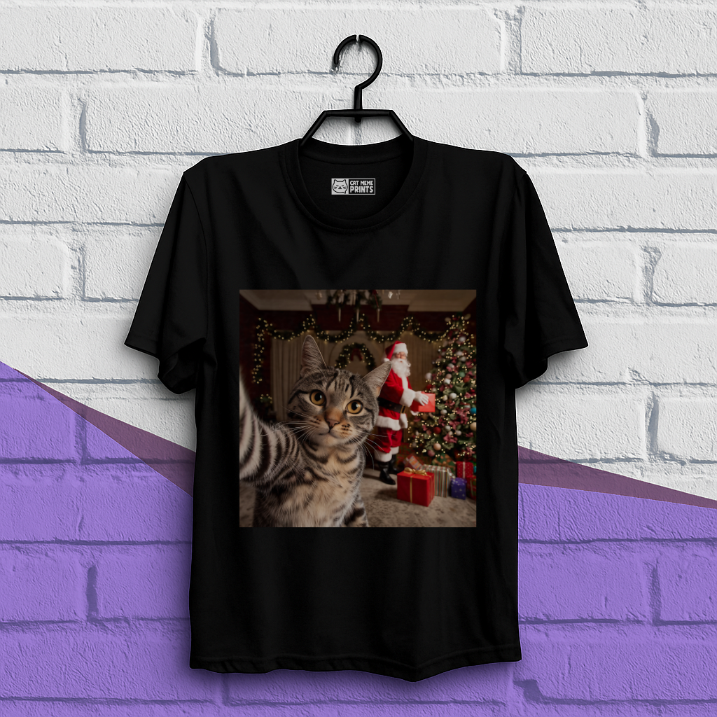 Christmas Cat Selfie with Santa Claus T-Shirt