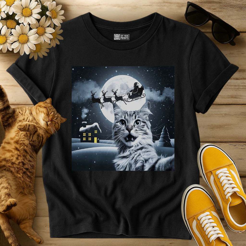 Cat Selfie with Santa Sleigh T-Shirt