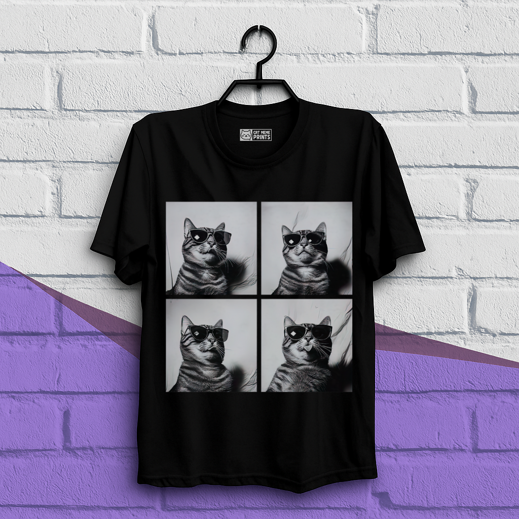 Cat Wearing Sunglasses Selfie Photobooth T-Shirt