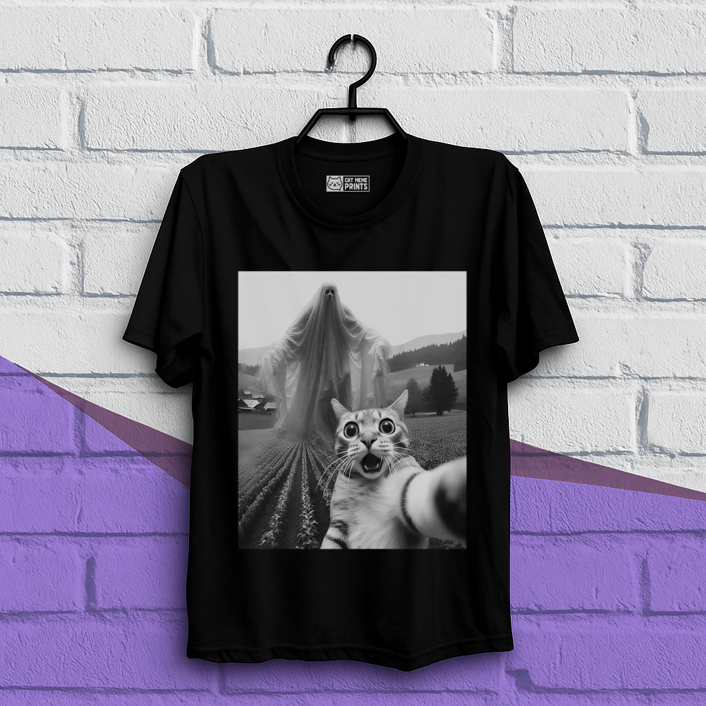 Cat Selfie with Spooky Ghost T-Shirt