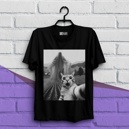 Cat Selfie with Spooky Ghost T-Shirt