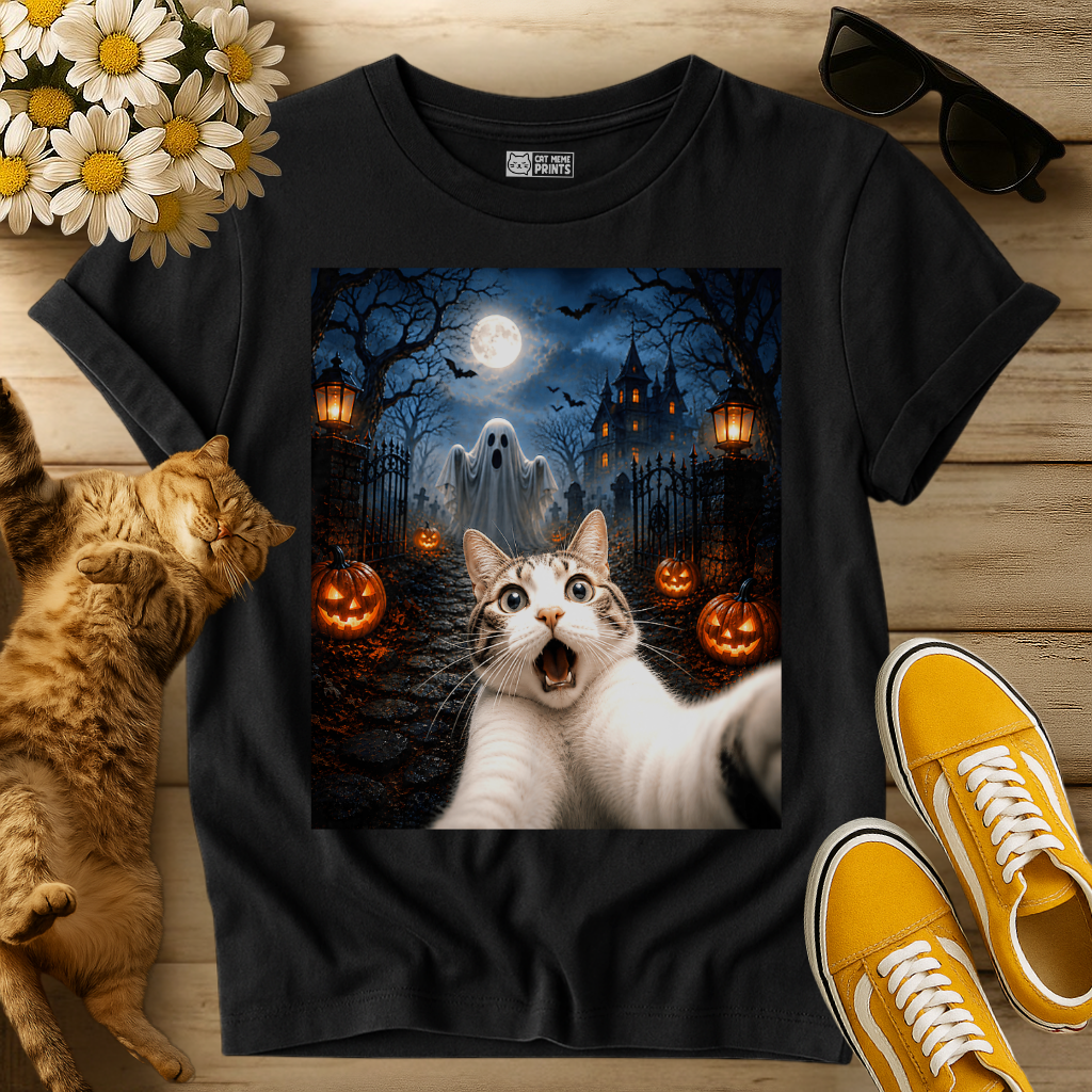 Cat Selfie with Ghost T-Shirt
