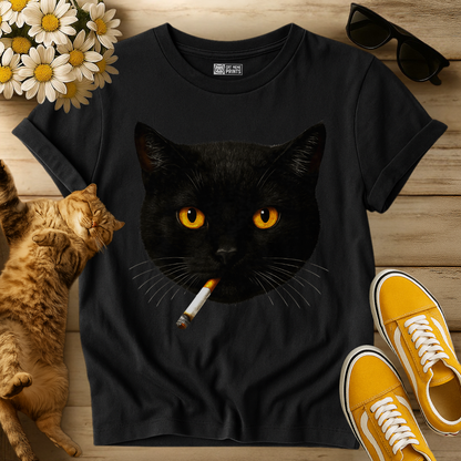 Black Cat Smoking Meme T-Shirt