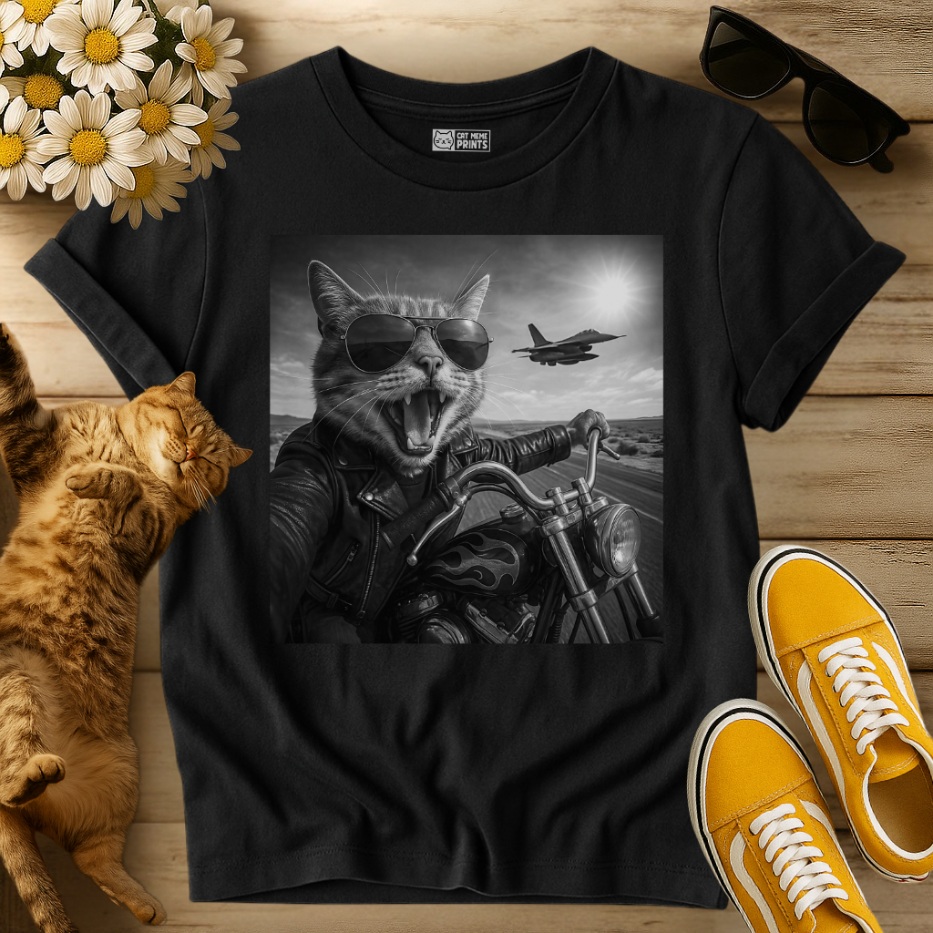 Biker Cat Selfie on a Motorcycle T-Shirt