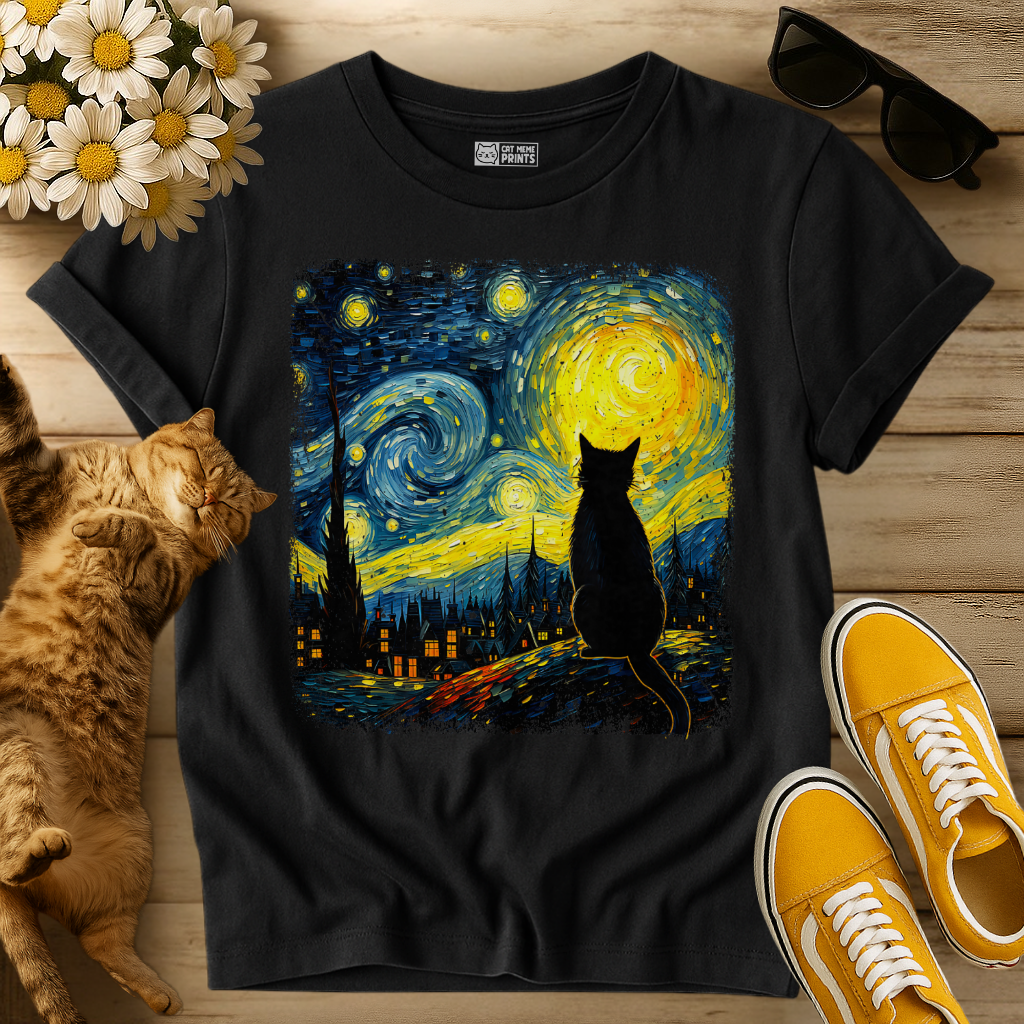 Cat Starry Night Van Gogh T-Shirt