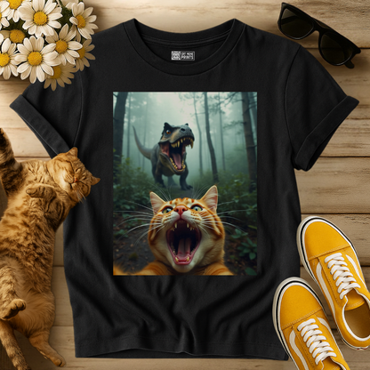 Cat Selfie With T-Rex Dinosaur T-Shirt