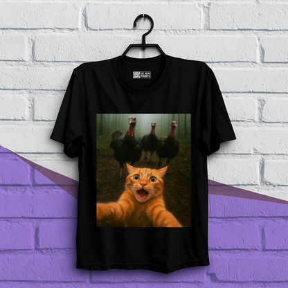 Cat Selfie Turkey Chase Thanksgiving T-Shirt