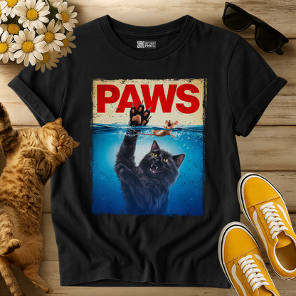 Paws Black Cat Chasing Scared Mouse T-Shirt