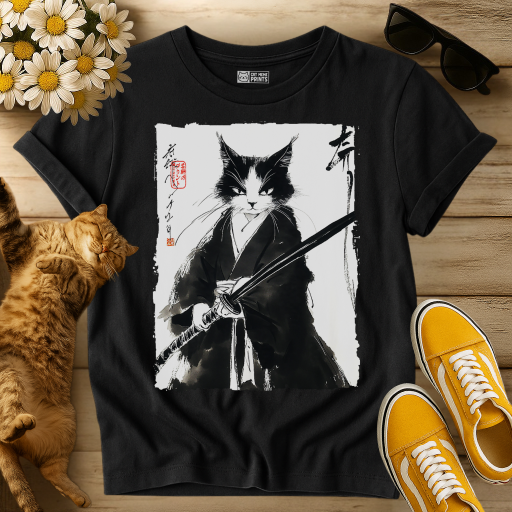 Tuxedo Samurai Cat Japanese T-Shirt