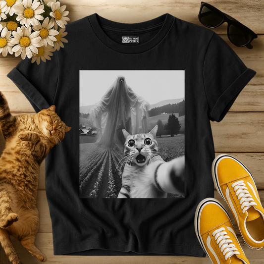 Cat Selfie with Spooky Ghost T-Shirt