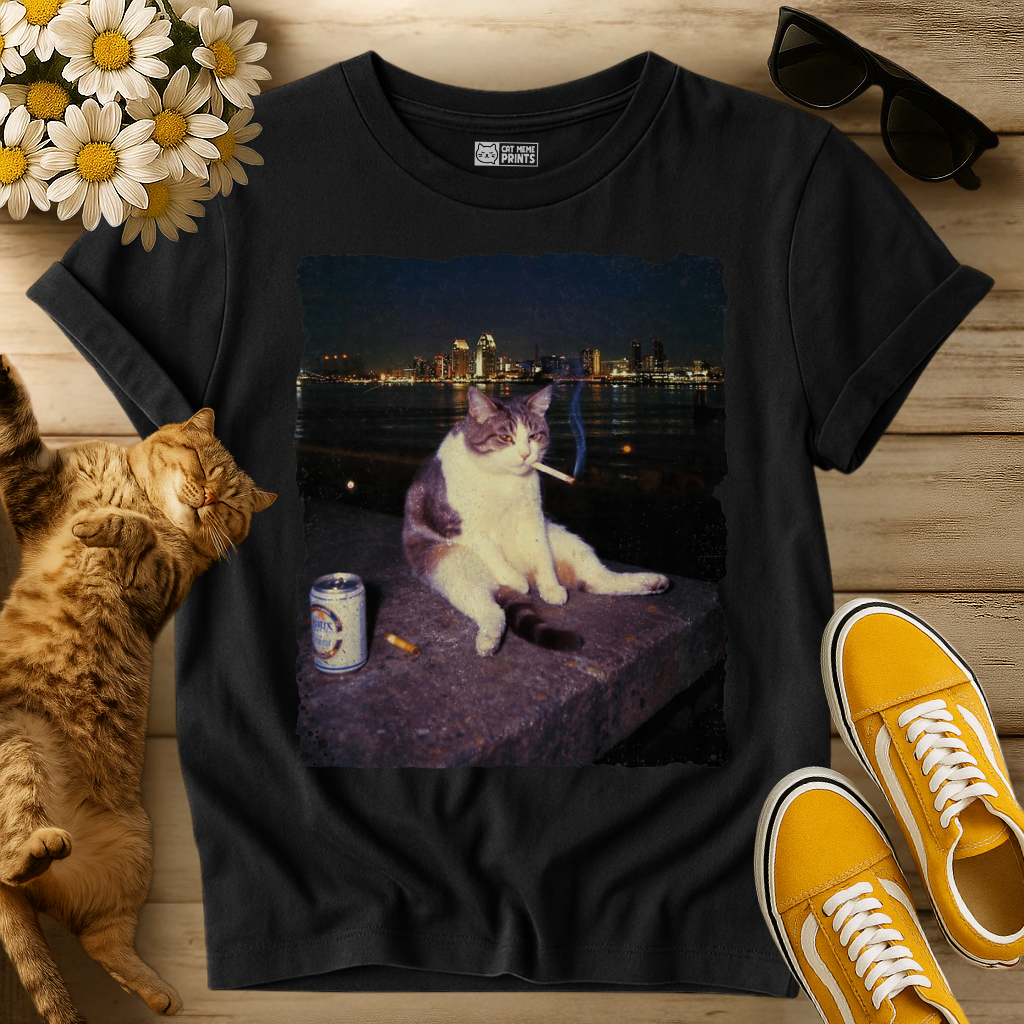 Cat Smoking and Drinking Selfie T-Shirt