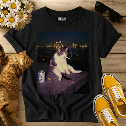 Cat Smoking and Drinking Selfie T-Shirt
