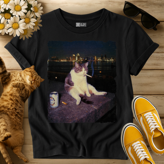 Cat Smoking and Drinking Selfie T-Shirt