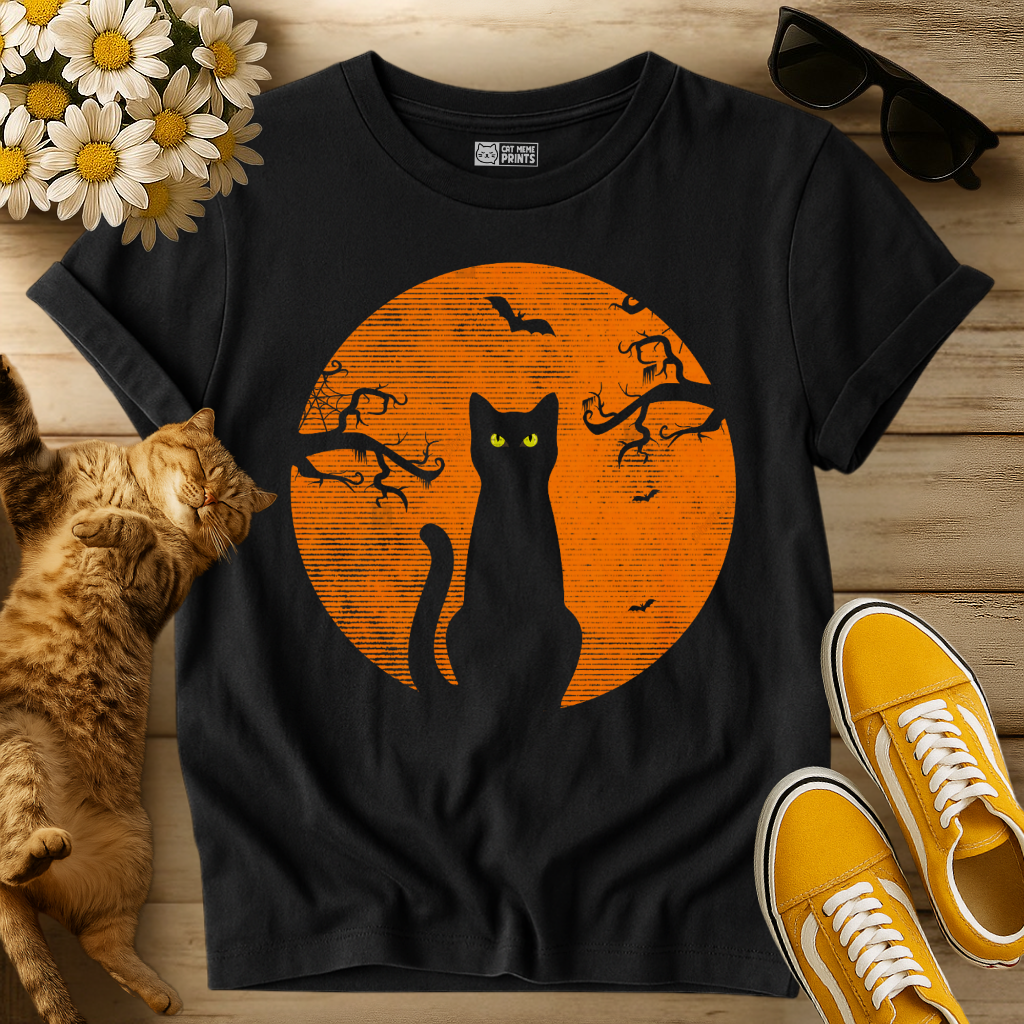 Cat Moon Scary Halloween T-Shirt
