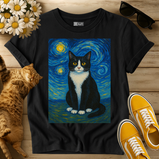 Tuxedo Cat Painting Van Gogh T-Shirt