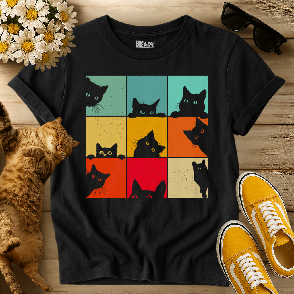 Cat Curious Retro Vintage T-Shirt