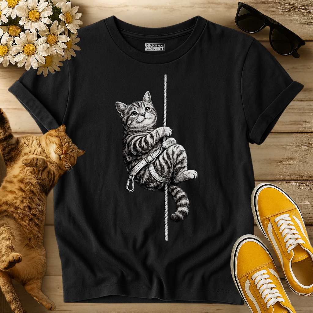 Rock Climbing Rappelling Cat T-Shirt