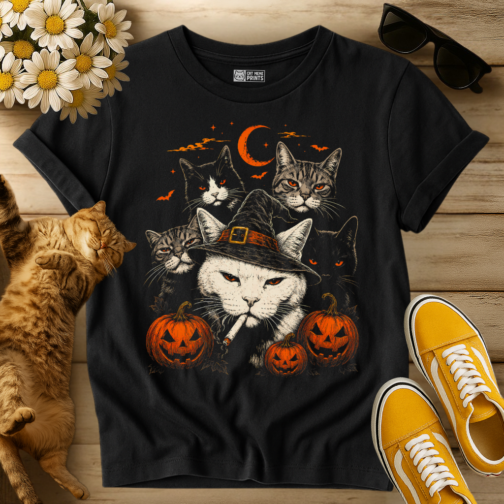 Cats Smoking Halloween Pumpkins T-Shirt