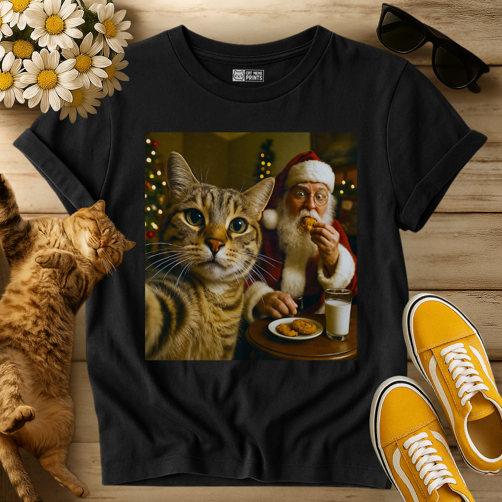 Cat Selfie with Santa Claus Eating T-Shirt