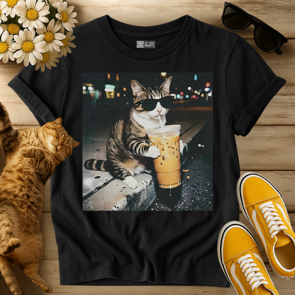 Cat Drinking Iced Coffee T-Shirt