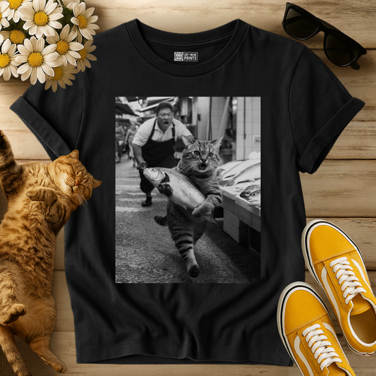 Cat Steals Fish Market Selfie T-Shirt