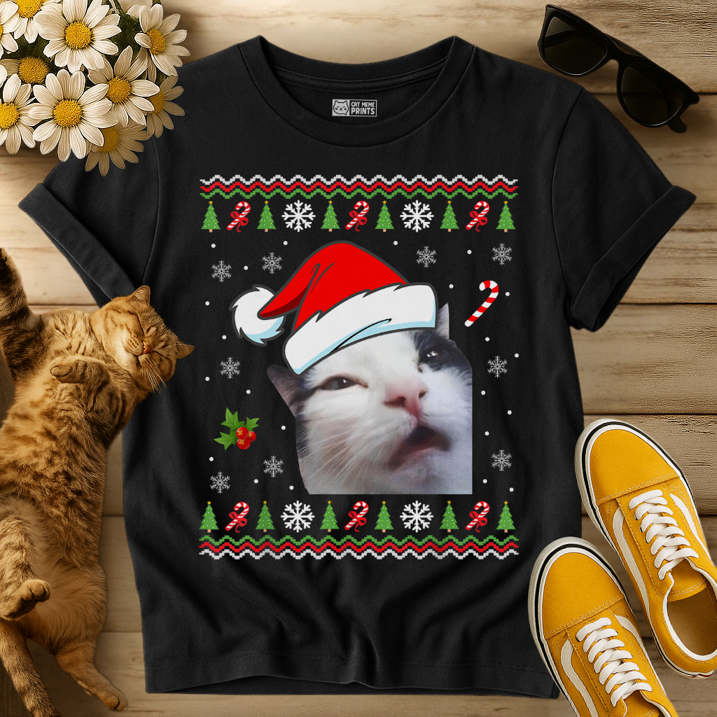 Cat Face Christmas Ugly T-Shirt
