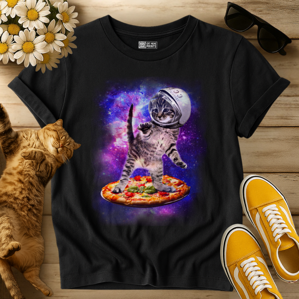 Cat Flying A Pizza Astronaut T-Shirt