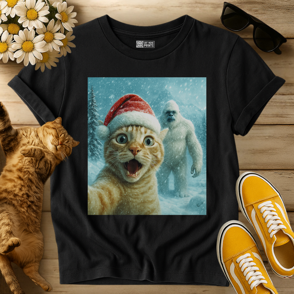 Cat Selfie with Abominable Snow Monster T-Shirt