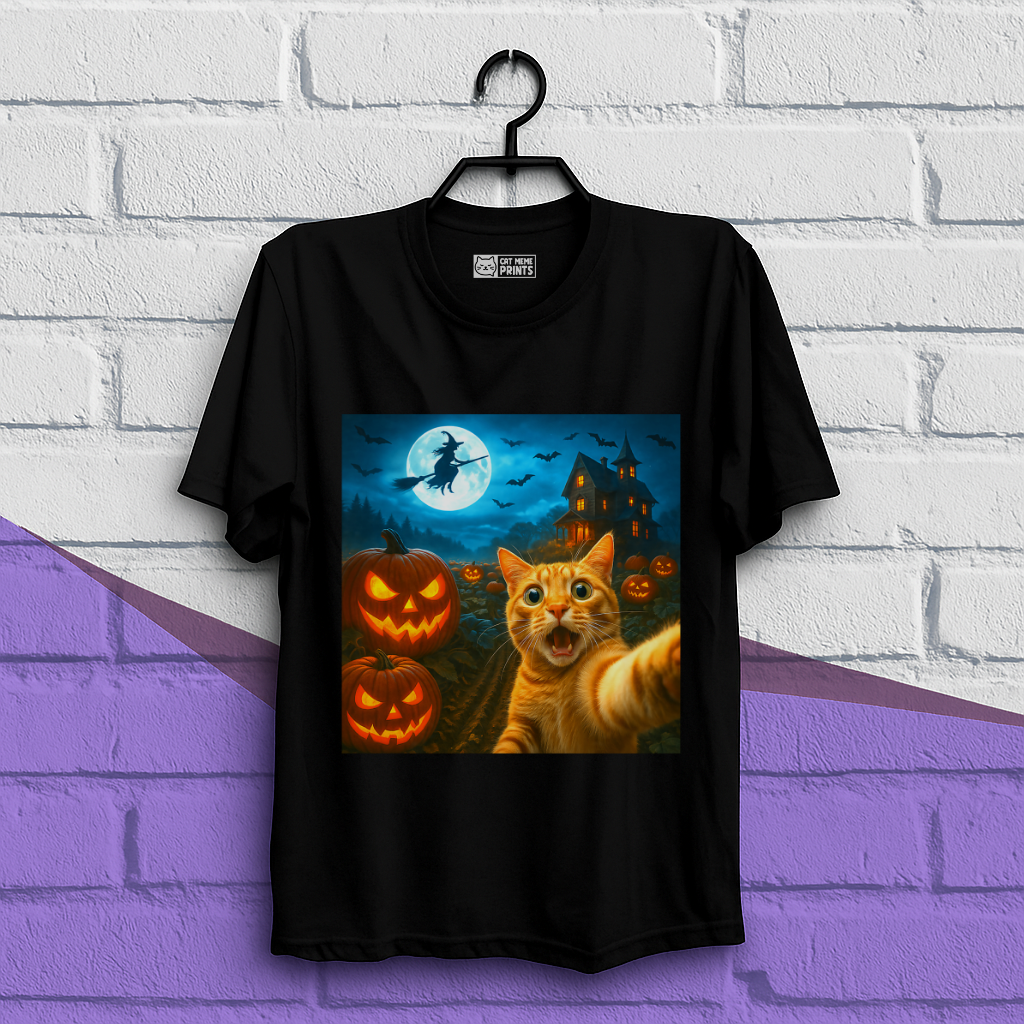 Cat Selfie with Spooky Pumpkins T-Shirt