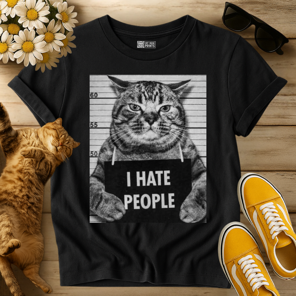 Cat Picture with “I Hate People” Slogan T-Shirt