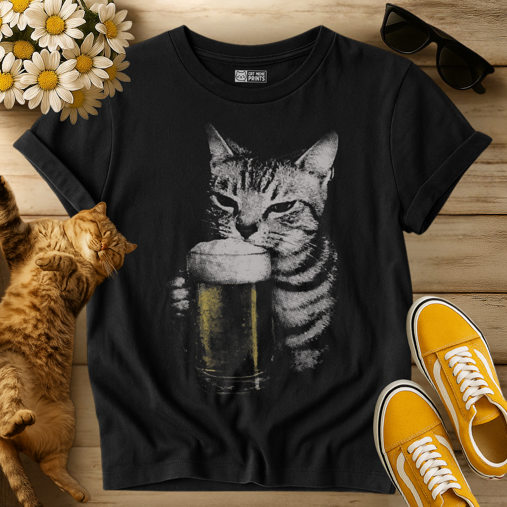 Cat Drinking Beer T-Shirt