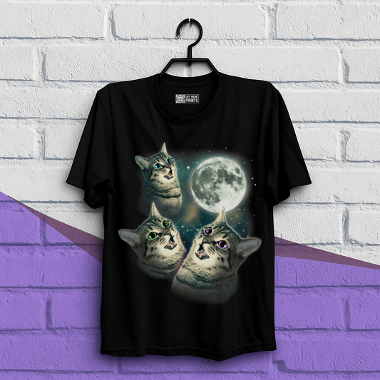 Three Cat Moon 3 Wolfs Cat T-Shirt