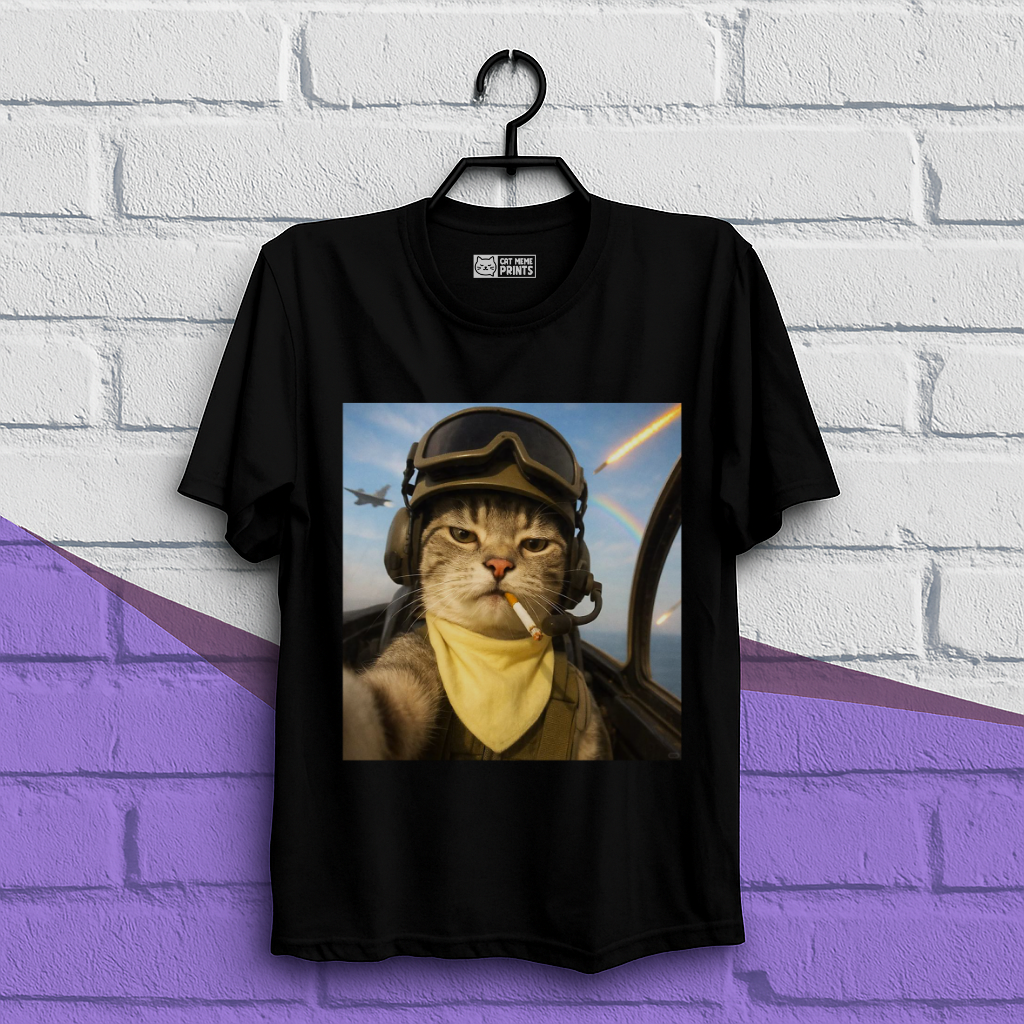Pilot Cat Selfie Meme T-Shirt