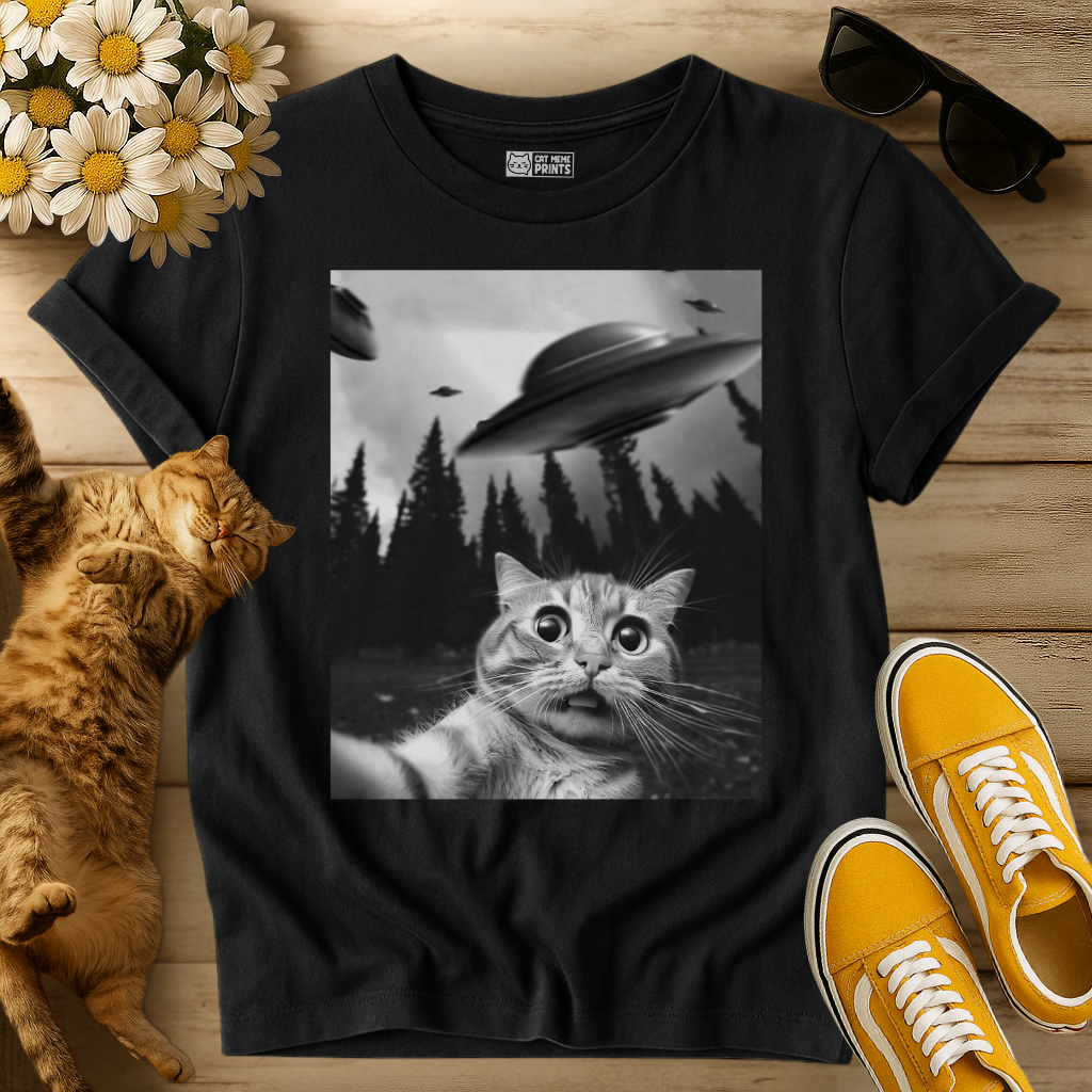 Cat Selfie with UFOs T-Shirt