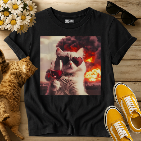Cat Selfie With Wine and Fire T-Shirt