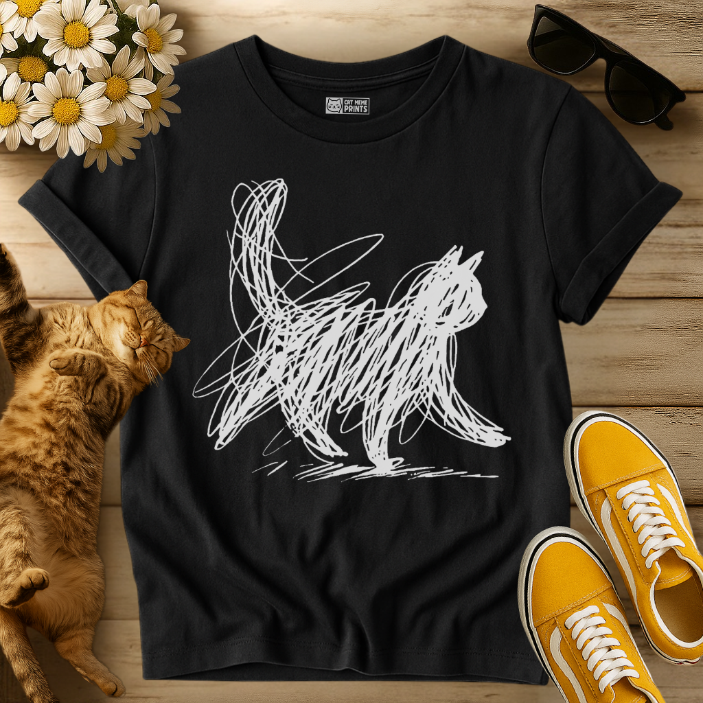 Minimalist Scribble Cat T-Shirt