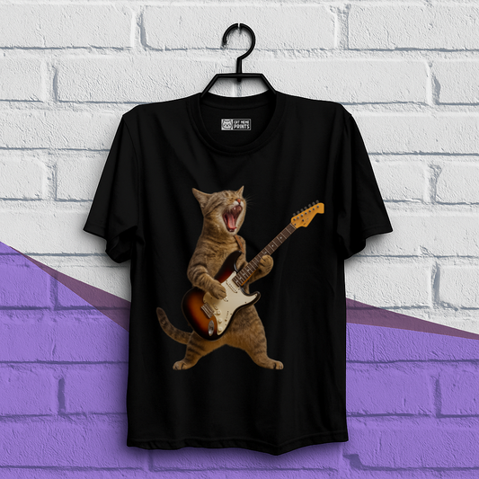Cat Playing Guitar Rock and Roll T-Shirt