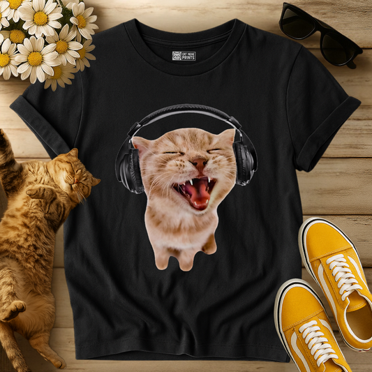 Silly Cat With Headphones T-Shirt