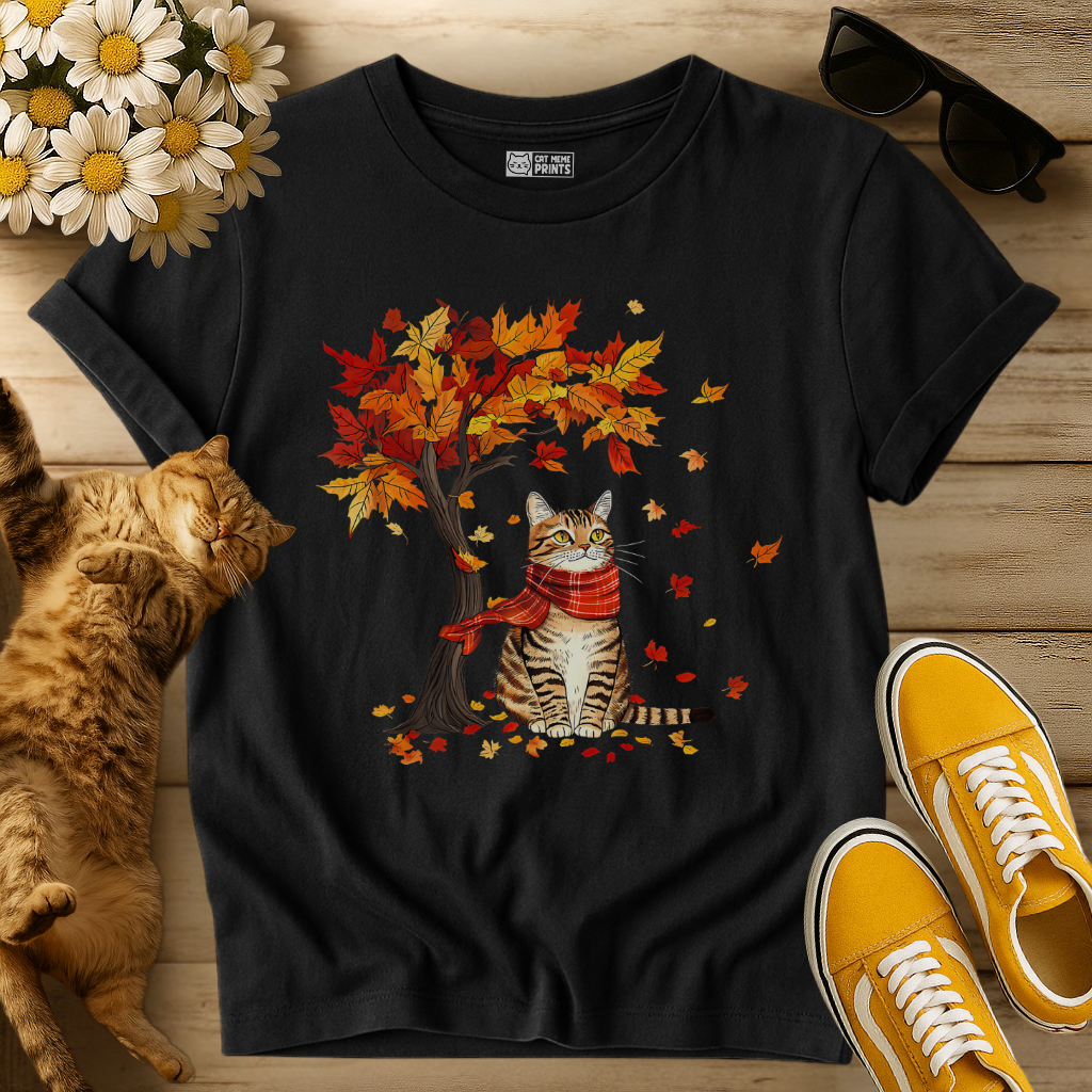 Cat Leaf Fall Tree Autumn Thanksgiving T-Shirt