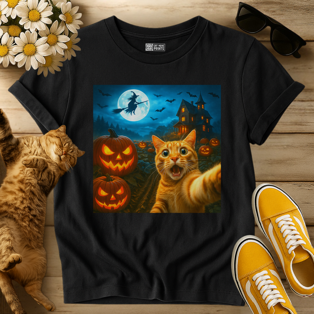 Cat Selfie with Spooky Pumpkins T-Shirt
