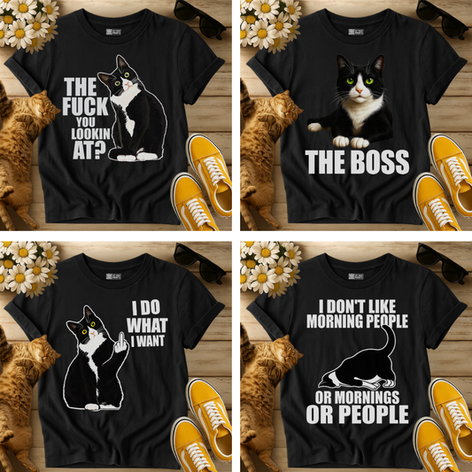 🏷️ 4 Tuxedo Cat T-Shirts Bundle